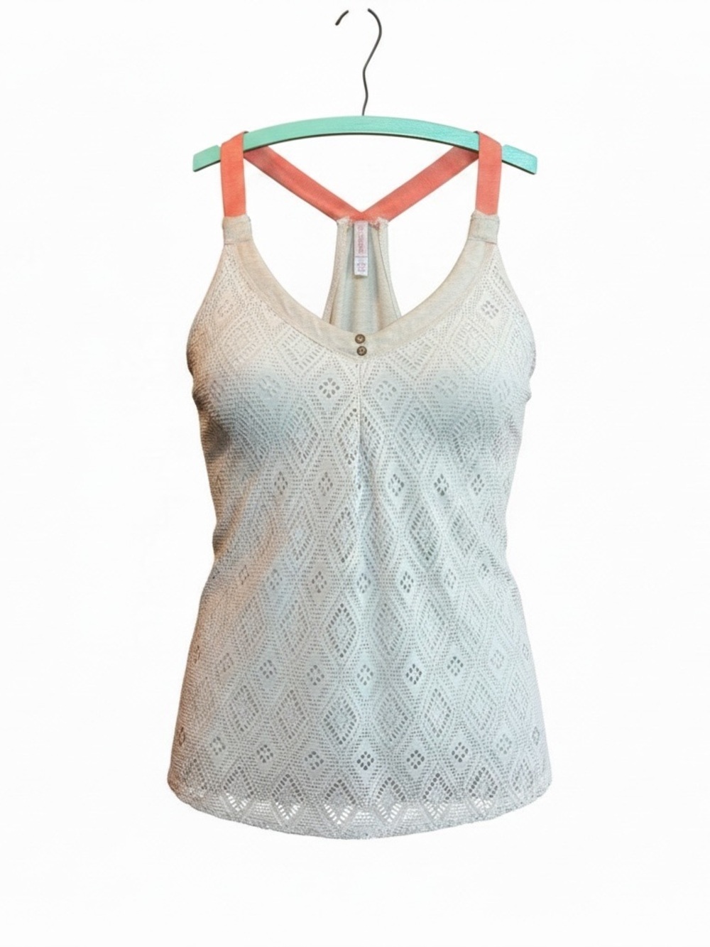 Xhilaration Cream Crochet Tank with Peach Racerback Straps and Accent Buttons